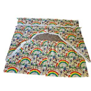 Vintage Snoopy's Marathon Peanuts Gang Rainbow Race Curtain Shams VIVID Colors